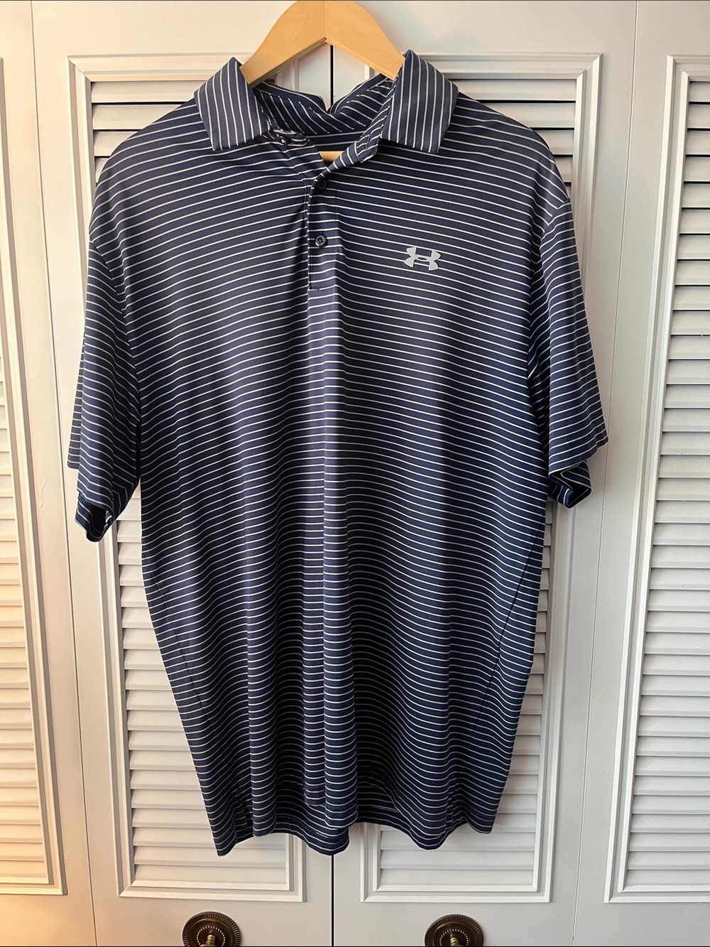 Under Armour Navy and White Striped Men's Polo